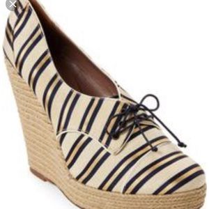 Tabitha Simmons Oxford striped wedge espadrilles